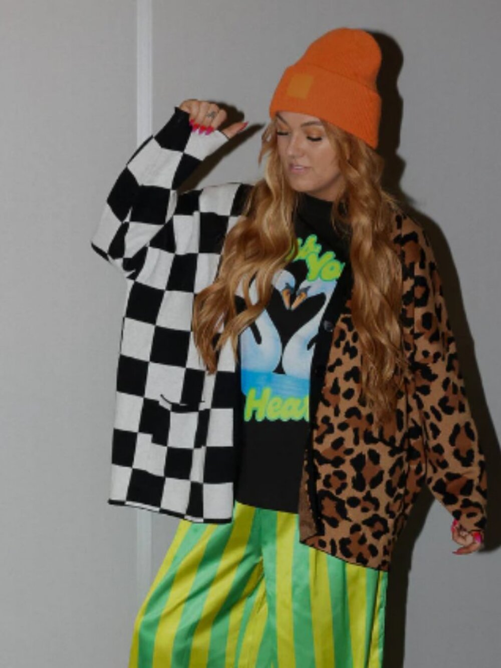 NWT Burnt Toast Split Decision Checkered & Leopard Oversized Boxy Cardigan 2X/3X